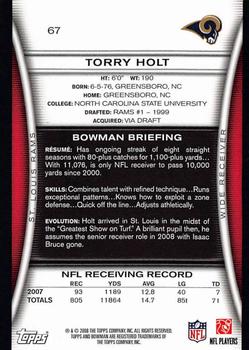 2008 Bowman #67 Torry Holt Back