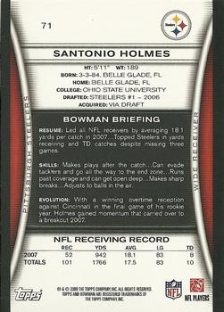 2008 Bowman #71 Santonio Holmes Back
