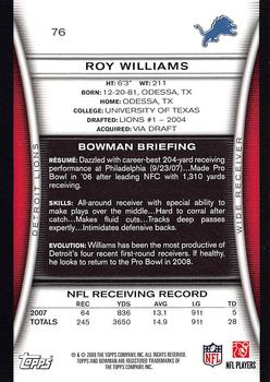 2008 Bowman #76 Roy Williams Back