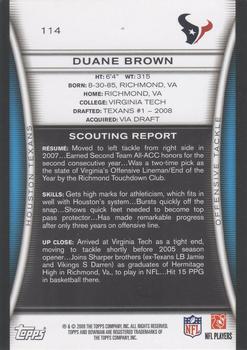 2008 Bowman #114 Duane Brown Back