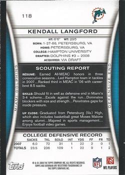 2008 Bowman #118 Kendall Langford Back