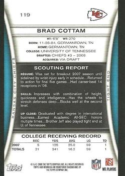 2008 Bowman #119 Brad Cottam Back