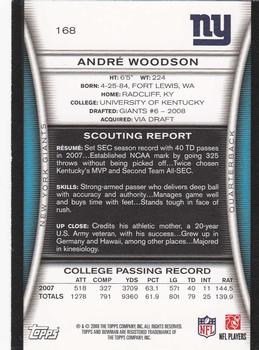 2008 Bowman #168 Andre Woodson Back