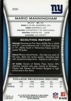 2008 Bowman #200 Mario Manningham Back