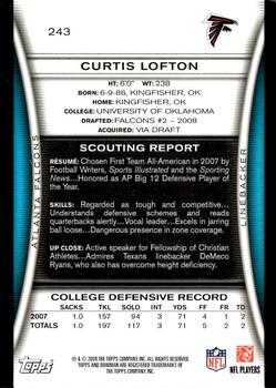 2008 Bowman #243 Curtis Lofton Back