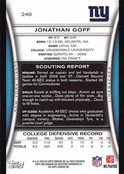 2008 Bowman #249 Jonathan Goff Back