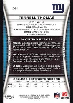 2008 Bowman #264 Terrell Thomas Back