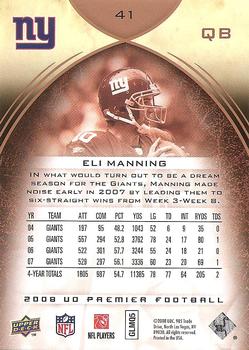 2008 Upper Deck Premier #41 Eli Manning Back