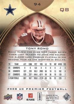 2008 Upper Deck Premier #94 Tony Romo Back