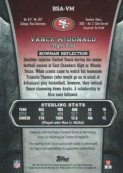 2013 Bowman Sterling - Autographs #BSA-VM Vance McDonald Back