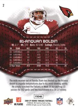 2008 SP Rookie Threads #2 Anquan Boldin Back