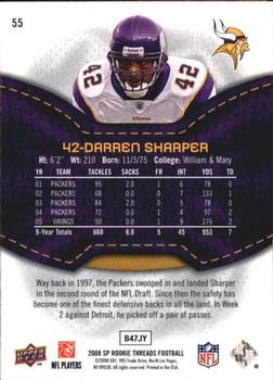 2008 SP Rookie Threads #55 Darren Sharper Back