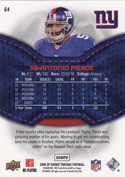 2008 SP Rookie Threads #64 Antonio Pierce Back