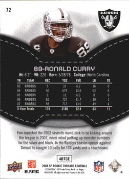 2008 SP Rookie Threads #72 Ronald Curry Back