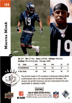 2008 SP Rookie Edition #189 Marcus Monk Back