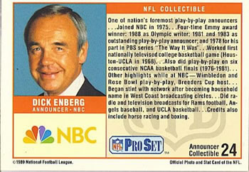 1989 Pro Set - Announcer Collectibles #24 Dick Enberg Back