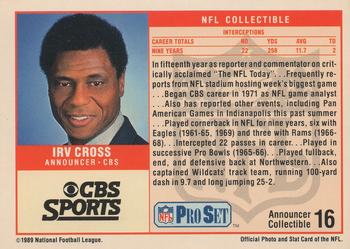 1989 Pro Set - Announcer Collectibles #16 Irv Cross Back
