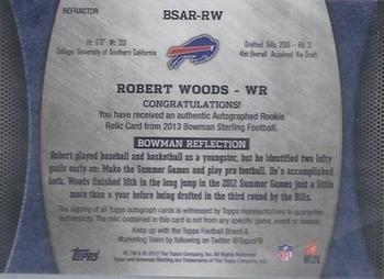 2013 Bowman Sterling - Rookie Autograph Relics Blue Refractors #BSAR-RW Robert Woods Back