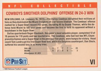 1989 Pro Set - Super Bowl NFL Collectibles #VI Super Bowl VI Back