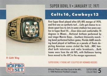1990 Pro Set - Super Bowl Collectibles #5 Super Bowl V Back