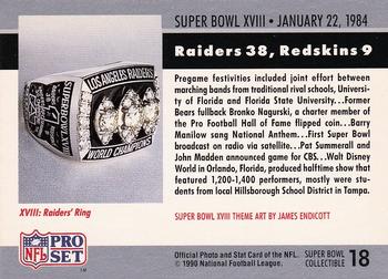 1990 Pro Set - Super Bowl Collectibles #18 Super Bowl XVIII Back