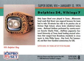 1990 Pro Set - Super Bowl Collectibles #8 Super Bowl VIII Back