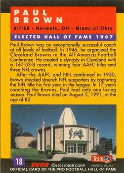 1991 Enor Pro Football HOF #18 Paul Brown Back