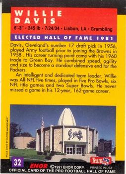1991 Enor Pro Football HOF #32 Willie Davis Back