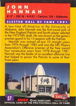 1991 Enor Pro Football HOF #57 John Hannah Back