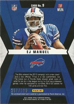 2013 Panini Totally Certified - Rookie Roll Call Materials #9 EJ Manuel Back