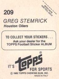 1982 Topps Stickers #209 Greg Stemrick Back