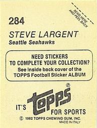 1982 Topps Stickers #284 Steve Largent Back