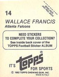 1982 Topps Stickers #14 Wallace Francis Back