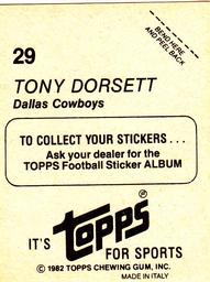 1982 Topps Stickers #29 Tony Dorsett Back