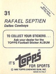 1982 Topps Stickers #31 Rafael Septien Back