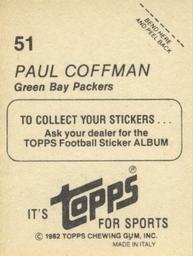 1982 Topps Stickers #51 Paul Coffman Back