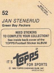 1982 Topps Stickers #52 Jan Stenerud Back