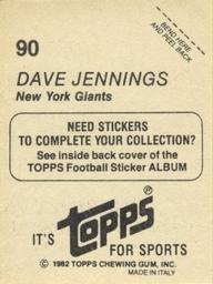 1982 Topps Stickers #90 Dave Jennings Back