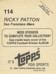 1982 Topps Stickers #114 Ricky Patton Back