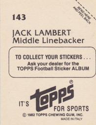 1982 Topps Stickers #143 Jack Lambert Back