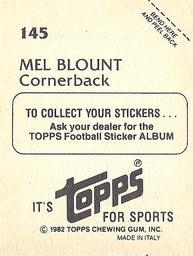 1982 Topps Stickers #145 Mel Blount Back
