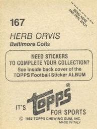 1982 Topps Stickers #167 Herb Orvis Back