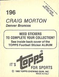 1982 Topps Stickers #196 Craig Morton Back