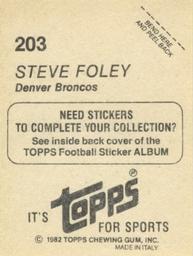 1982 Topps Stickers #203 Steve Foley Back