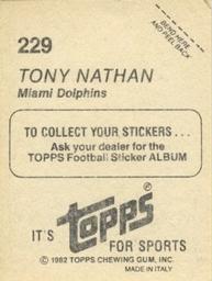 1982 Topps Stickers #229 Tony Nathan Back