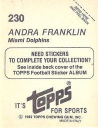 1982 Topps Stickers #230 Andra Franklin Back