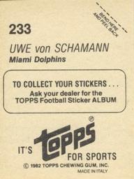 1982 Topps Stickers #233 Uwe Von Schamann Back