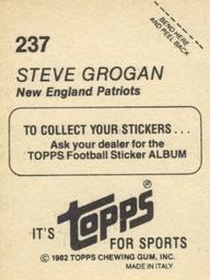 1982 Topps Stickers #237 Steve Grogan Back