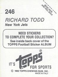 1982 Topps Stickers #246 Richard Todd Back