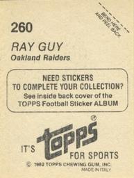 1982 Topps Stickers #260 Ray Guy Back
